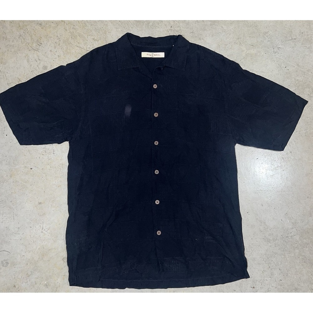 Tommy Bahama Shirt Mens Size M Silk Black Textured Short Sleeve Button Up Shirt